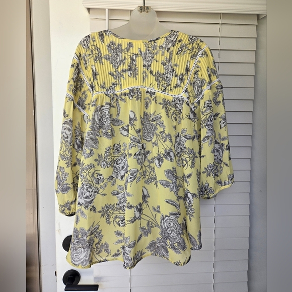 Ivy Jane Yellow Floral Blouse Boho Style 3/4 Sleeve Sz XL - Picture 6 of 9